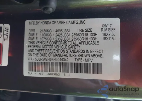 2017 Honda Cr-V Ex z USA, uszkodzony, nr VIN 5J6RW2H57HL044342